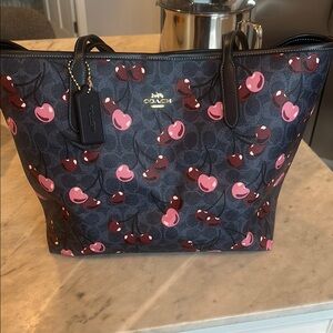 Coach Cherry Print Tote Bag - Black and Pink